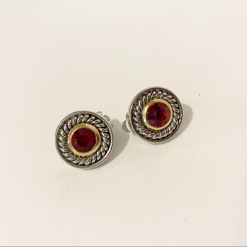 💕Classic Two Tone Red Jewel Clip Earrings NWT OS